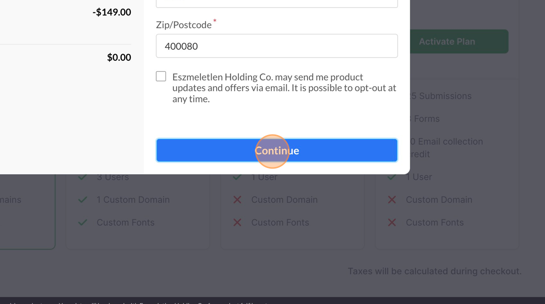 Screenshot of: Click "Continue"