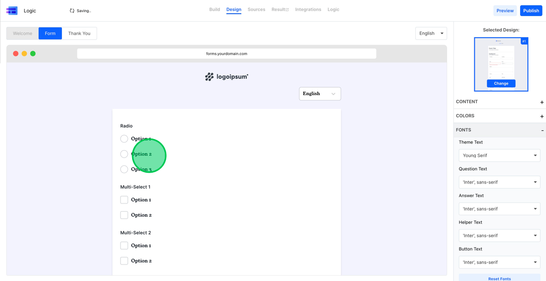 Screenshot of: You can now observe that the font family you selected, in this case "Young Serif", has been successfully applied to your form, thus aligning its visual appearance with your brand's style.